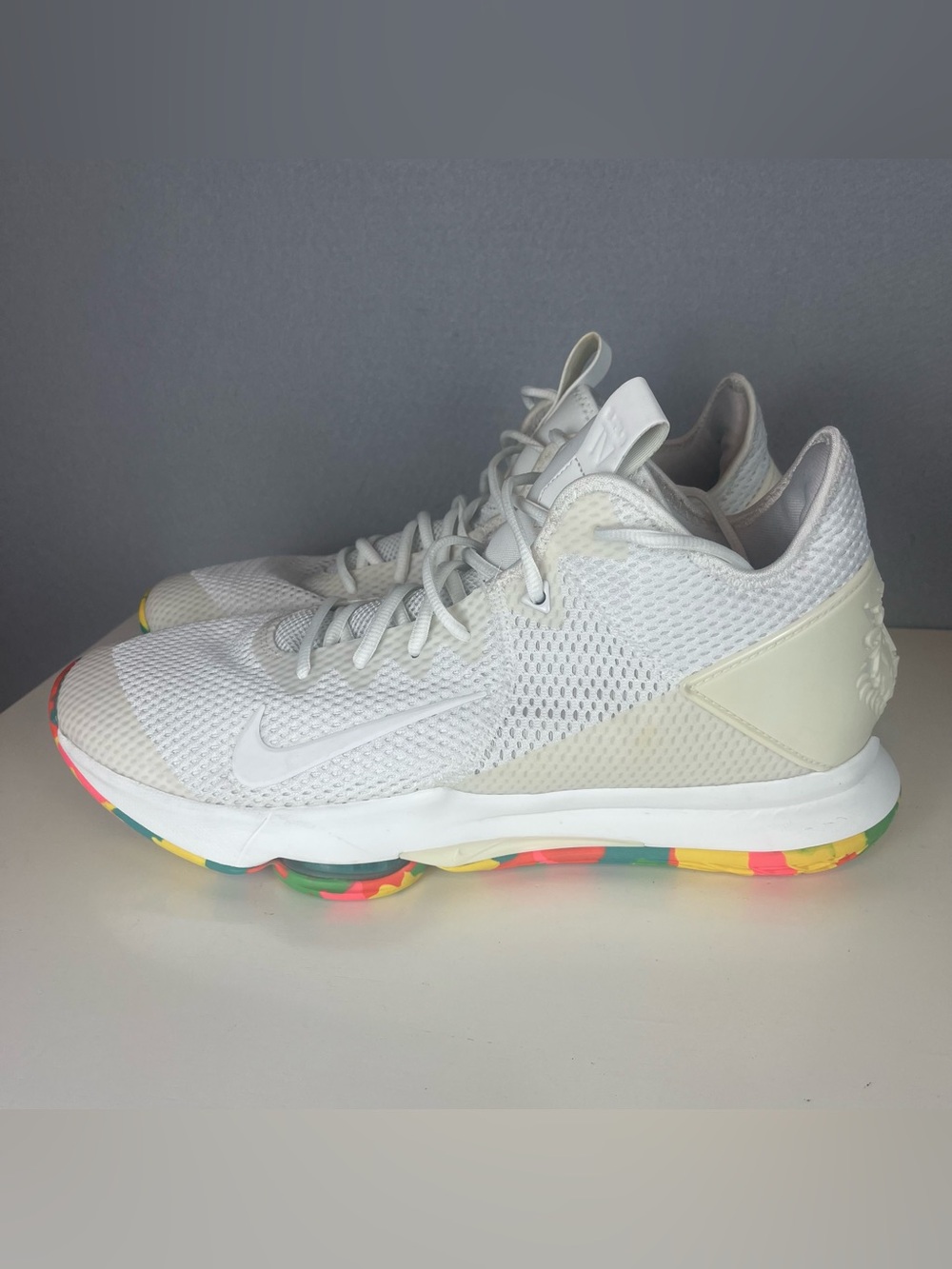 Nike LeBron Witness 4 White Multi Camo Men's Size 14 BV7427-102 Fruity Pebbles